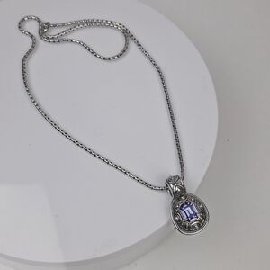 Silvertone‎ Pendant Necklace with Blue Gemstone